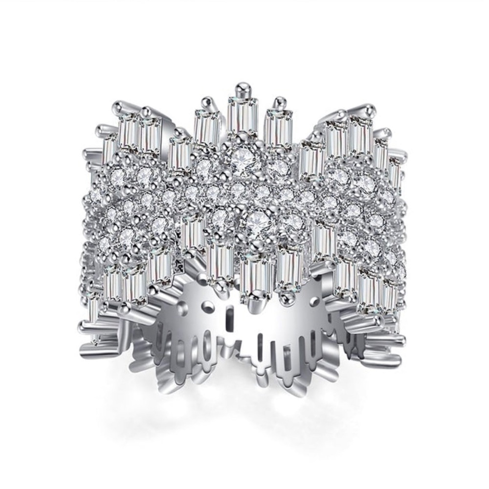 BEAUTIFUL💍SPARKLING CZ CRYSTAL IRREGULAR STACKING BAGUETTE RING